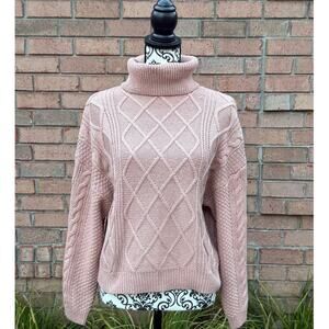 NWT Women's Pink Tahari Cable Knit Turtleneck Sweater Medium